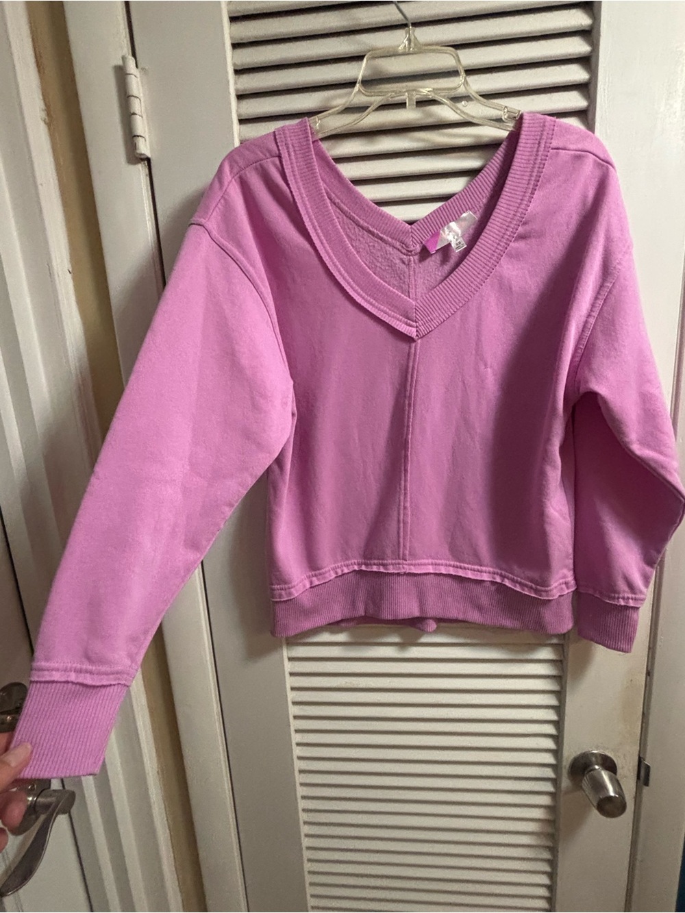 Hippie Rose Pink Off-the-Shoulder V-Neck Sweatshirt